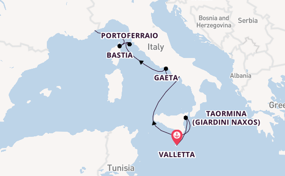 Western Mediterranean from Valletta, Malta with the Silver Shadow