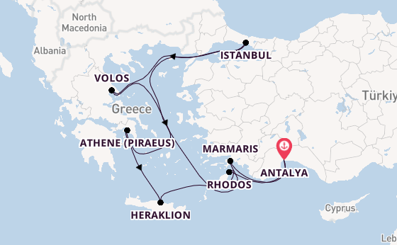 Oostelijke Middellandse Zee vanaf Antalya, Turkije met AIDAstella