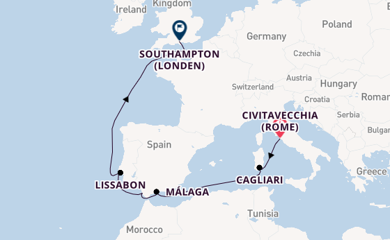 Westelijke Middellandse Zee vanaf Civitavecchia (Rome), Italië met de Caribbean Princess