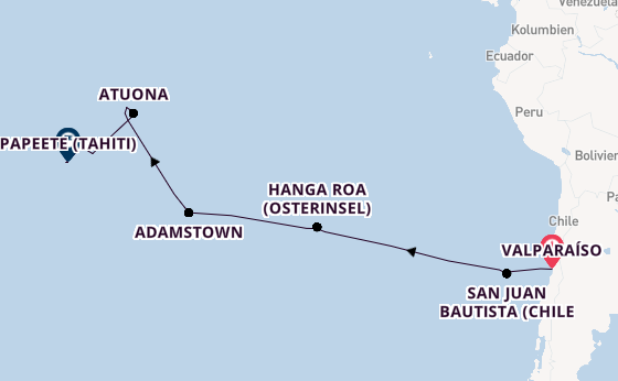 Polynesien ab Valparaíso, Chile auf der MS Hamburg