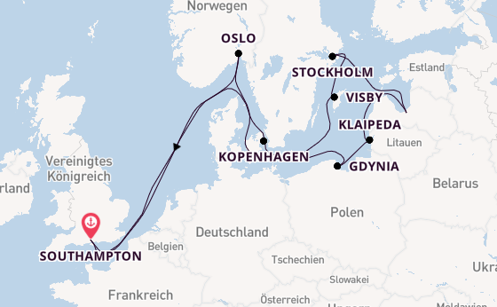 England ab Southampton, Großbritannien auf der Queen Victoria