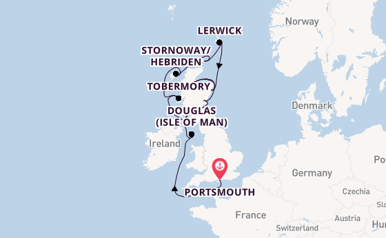 Schotland vanaf Portsmouth, Engeland met de Azamara Quest