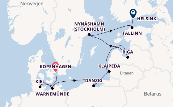 Ostsee ab Kopenhagen, Dänemark auf der Norwegian Jewel