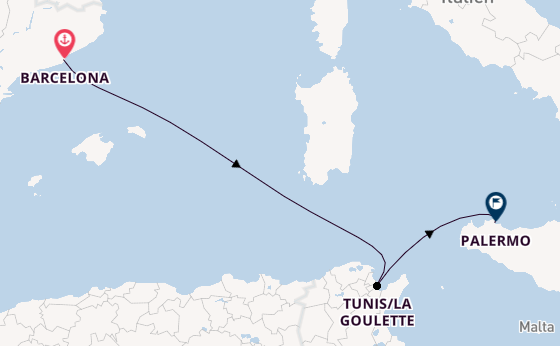 Mittelmeer ab Barcelona, Spanien auf der MSC Meraviglia