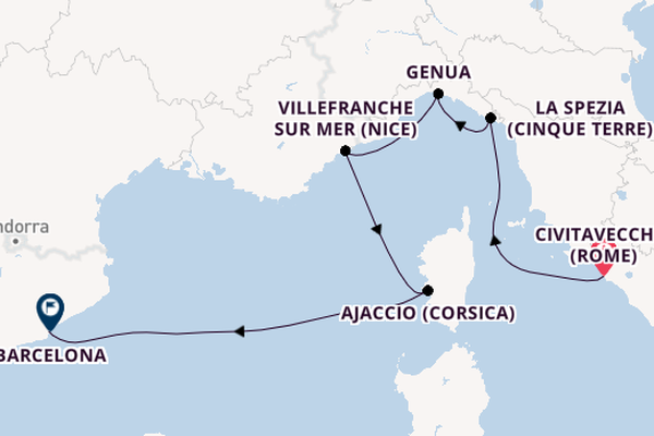 Westelijke Middellandse Zee vanaf Civitavecchia (Rome), Italië met de Queen Elizabeth
