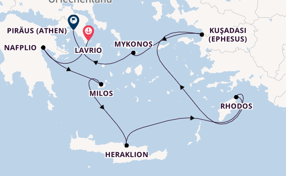 Östliches Mittelmeer ab Lavrio, Griechenland auf der Silver Nova