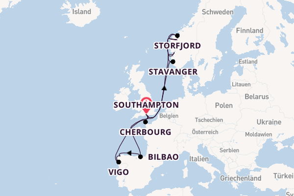 Norwegen ab Southampton, Großbritannien auf der Arvia