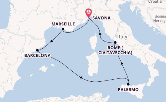Western Mediterranean from Savona, Italy with the Costa Toscana
