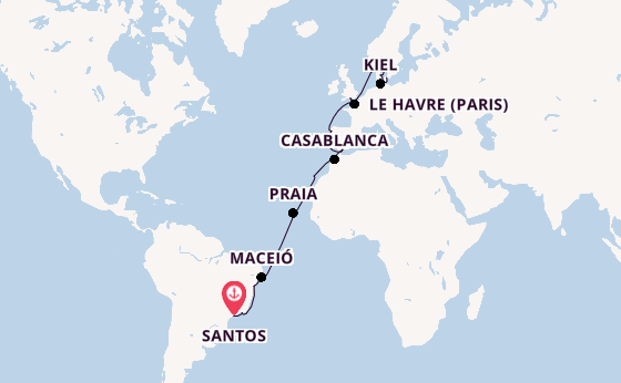 Transatlantic from Santos, Brazil with the Costa Diadema