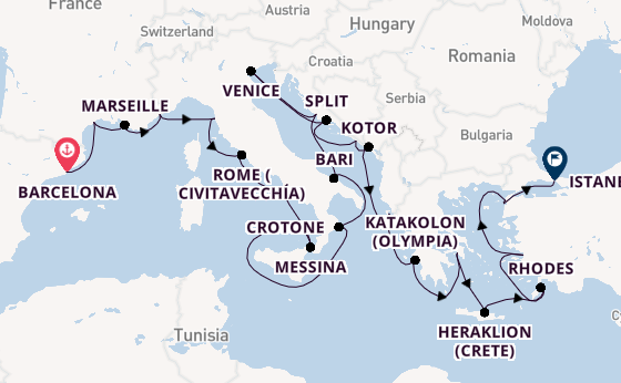 Mediterranean Sea from Barcelona, Spain with the Viking Jupiter