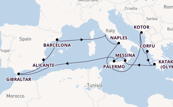 Mediterranean Sea from Rome (Civitavecchia), Italy with the Enchanted Princess