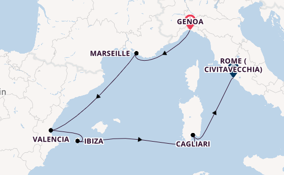 Western Mediterranean from Genoa, Italy with the MSC Musica