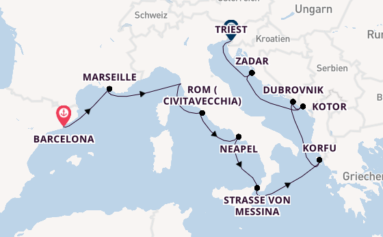 Mittelmeer ab Barcelona, Spanien auf der Oosterdam