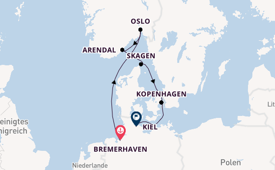 Norwegen ab Bremerhaven, Deutschland auf der Amadea