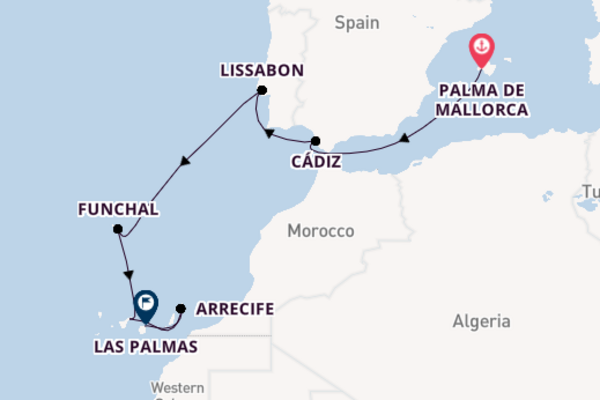 Canarische Eilanden vanaf Palma de Mallorca, Mallorca, Spanje met de Mein Schiff Relax