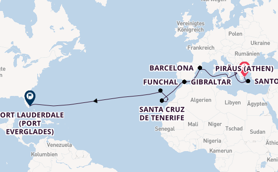 Transatlantik ab Piräus (Athen), Griechenland auf der Sun Princess