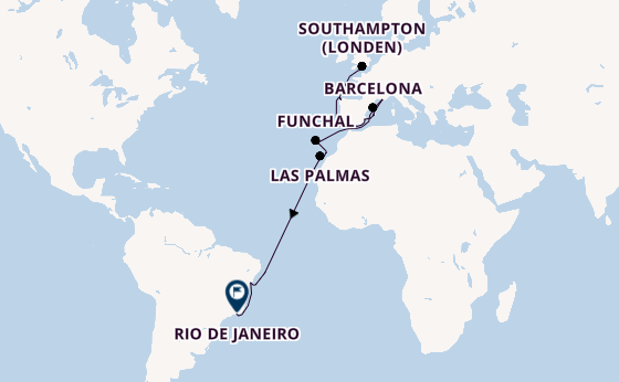 trans-Atlantisch vanaf Southampton (Londen), Engeland met de MSC Virtuosa