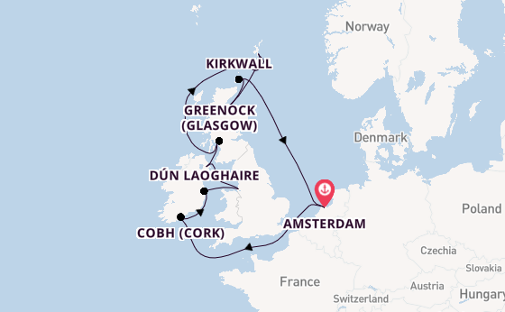 Britse Eilanden vanaf Amsterdam, Nederland met de Celebrity Eclipse