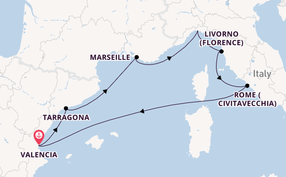 Western Mediterranean from Valencia, Spain with the MSC Lirica