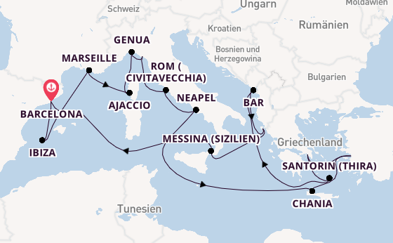 Mittelmeer ab Barcelona, Spanien auf der Sun Princess
