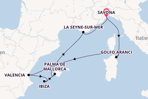 Westliches Mittelmeer ab Savona, Italien auf der Costa Fascinosa
