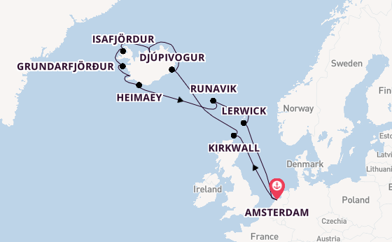 Arctic Ocean from Amsterdam, Netherlands with the Zuiderdam
