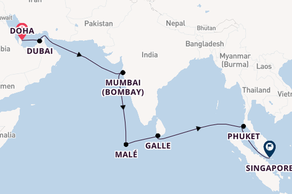 South East Asia from Doha, Qatar with the Seven Seas Mariner