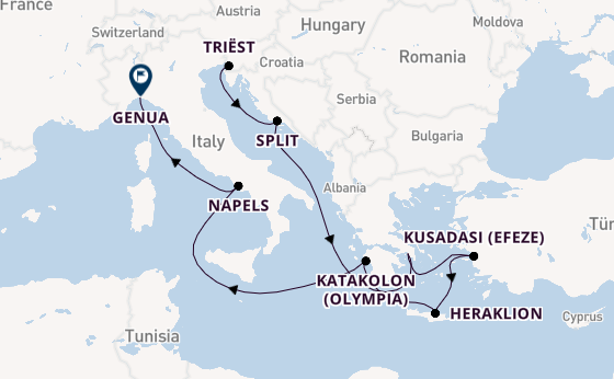 Middellandse Zee vanaf Triëst, Italië met de MSC Seaview