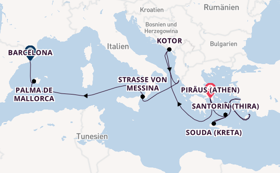 Mittelmeer ab Piräus (Athen), Griechenland auf der Oosterdam