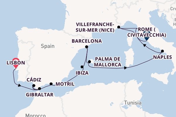 Western Mediterranean from Lisbon, Portugal with the Norwegian Dawn