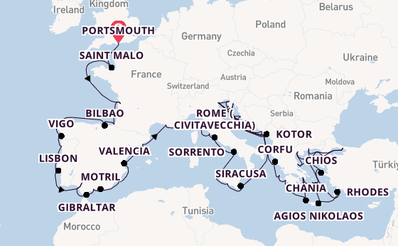 Mediterranean from Portsmouth, England, United Kingdom with the Azamara Journey