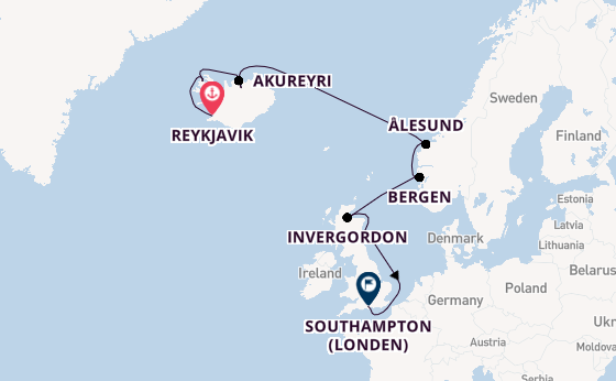 Verenigd Koninkrijk vanaf Reykjavik, IJsland met de Norwegian Star