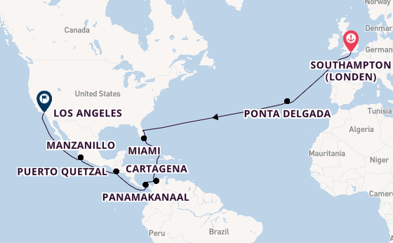 trans-Atlantisch vanaf Southampton (Londen), Engeland met de Queen Anne