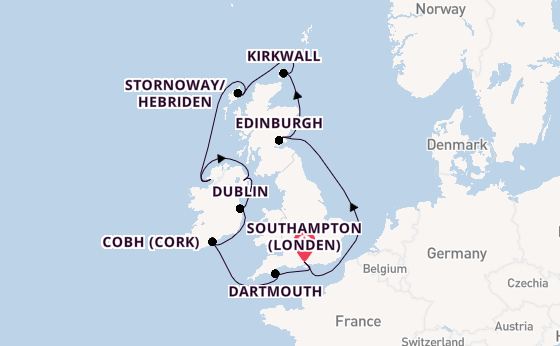 Britse Eilanden vanaf Southampton (Londen), Engeland met de Insignia