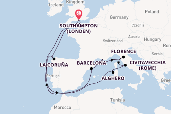 Westelijke Middellandse Zee vanaf Southampton (Londen), Engeland met de Sky Princess