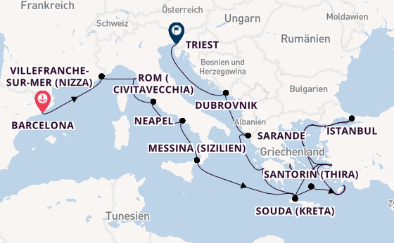 Mittelmeer ab Barcelona, Spanien auf der Oosterdam