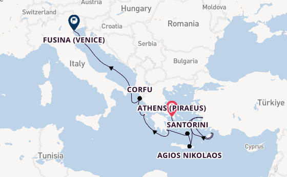 Eastern Mediterranean from Athens (Piraeus), Greece with the Azamara Onward