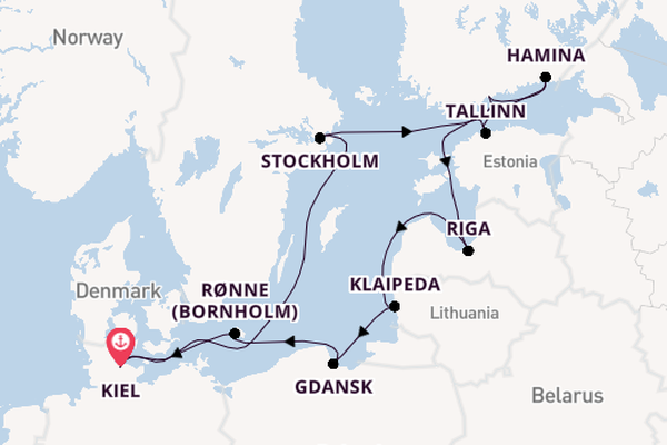 Oostzee vanaf Kiel, Duitsland met AIDAbella