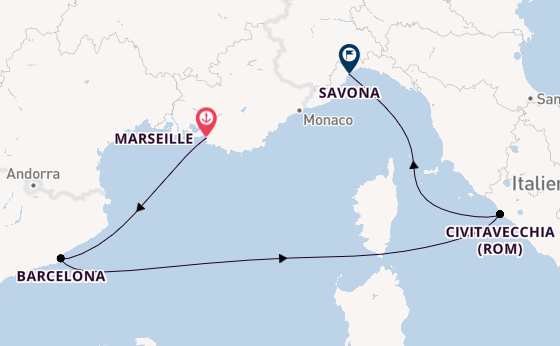 Westliches Mittelmeer ab Marseille, Frankreich auf der Costa Smeralda