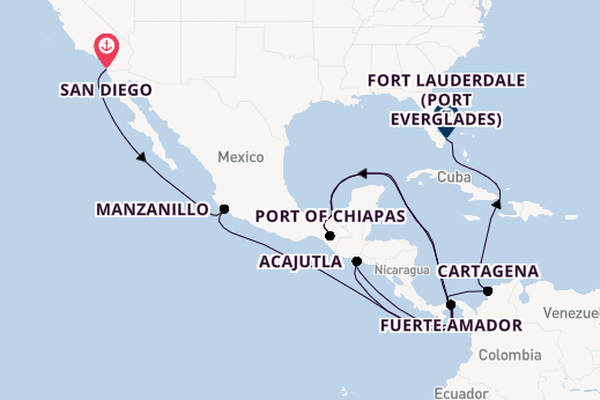 Central America from San Diego, California, USA with the Volendam