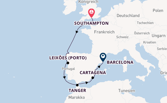 Westliches Mittelmeer ab Southampton, Großbritannien auf der Queen Elizabeth