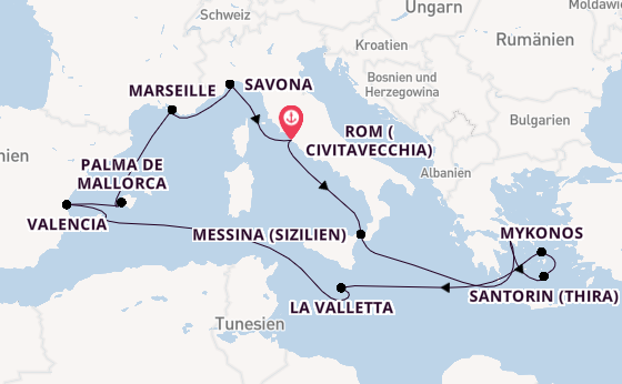 Westliches Mittelmeer ab Civitavecchia (Rom), Italien auf der Costa Serena