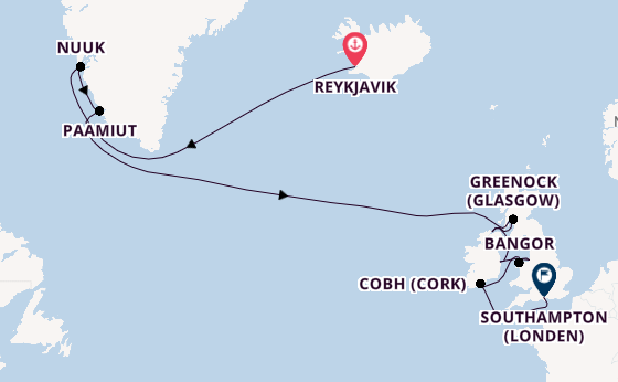 Britse Eilanden vanaf Reykjavik, IJsland met de Seven Seas Mariner