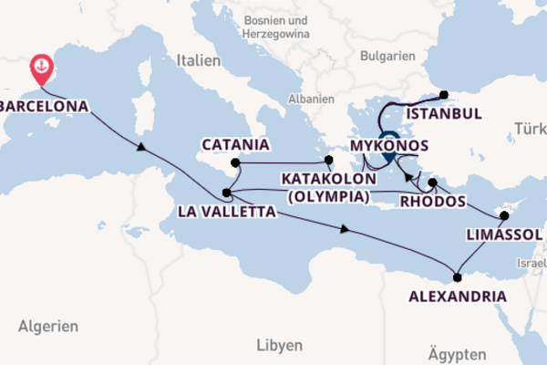 Mittelmeer ab Barcelona, Spanien auf der Nieuw Statendam