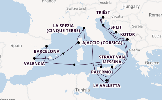 Westelijke Middellandse Zee vanaf Civitavecchia (Rome), Italië met de Queen Elizabeth