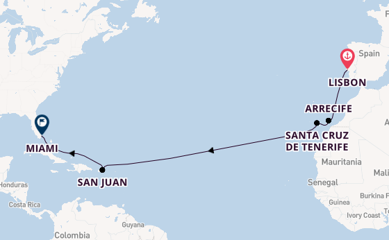 Transatlantic from Lisbon, Portugal with the Aurelia