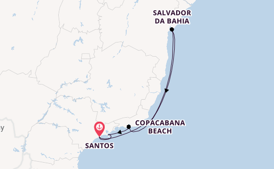 Brazilië vanaf Santos, Brazilië met de MSC Virtuosa