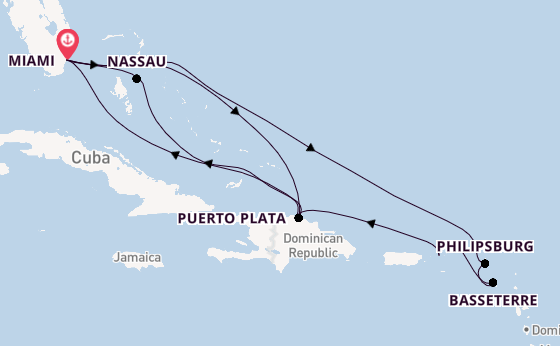 Caribbean from Miami, Florida, USA with the MSC Seashore