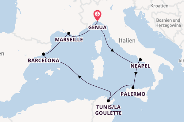 Westliches Mittelmeer ab Genua, Italien auf der MSC Euribia