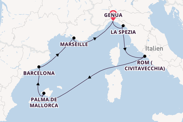Westliches Mittelmeer ab Genua, Italien auf der MSC World Europa